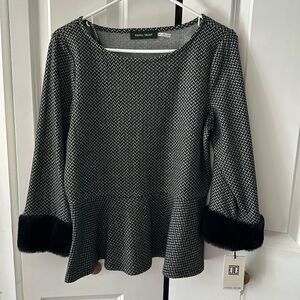 Ivanka Trump black white peplum top Medium